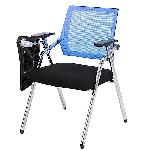 Stapelbarer Klappstuhl mit befestigtem Schreibtisch für Erwachsene, stapelbarer faltbarer Computer-Schreibtischstuhl mit Tablet-Arm, Schreibtafel, ideal für Konferenzräume, Blau von Generisch