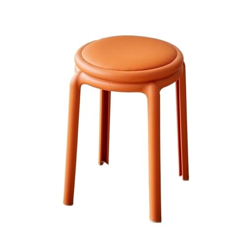 Stapelbarer Leder-Fußhocker – bunter Ottomane für Wohnzimmer, Esszimmer oder den Außenbereich – Kunststoff-Tritthocker mit langen Beinen (Orange) von Generisch