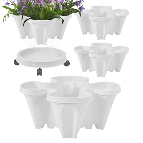 Stapelbarer Übertopf – vertikaler Garten-Pflanzgefäß | 4-lagiger Blumentopfturm | Blumentöpfe mit abnehmbarem Tablett und Rädern | Gartenbedarf Pflanzwerkzeuge für Erdbeerblüten und Stapelbarer Übertopf – vertikaler Garten-Pflanzgefäß | 4-lagiger Blumentopfturm | Blumentöpfe mit abnehmbarem Tablett und Rädern | Gartenbedarf Pflanzwerkzeuge für Erdbeerblüten und von Generisch