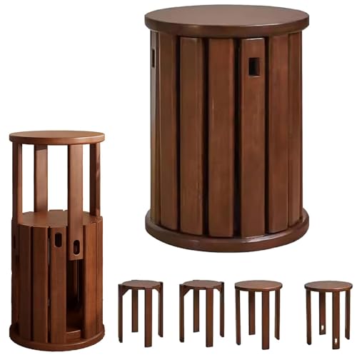Stapelbares Holzhocker-Set, Massivholz Couchtisch & Stühle - Multifunktionsmöbel für Wohnzimmer, Schlafzimmer, Küche von Generisch