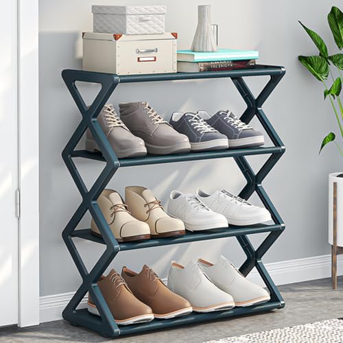 Stapelbares Schuhregal mit 4 Ebenen, vertikal, Metall, platzsparend, zusammenklappbar, für Eingangsbereich, Wohnzimmer, Schlafzimmer, kompakte Aufbewahrungslösung, Dunkelgrün Stapelbares Schuhregal mit 4 Ebenen, vertikal, Metall, platzsparend, zusammenklappbar, für Eingangsbereich, Wohnzimmer, Schlafzimmer, kompakte Aufbewahrungslösung, Dunkelgrün von Generisch