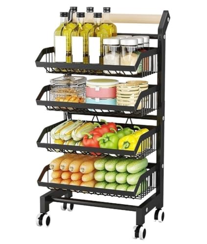Stapelbares Snack-Küchenregal mit mehrschichtigen Körben, Metall-Küchenwagen mit einfachen Mobilitätsrädern, Schwarz von Generisch