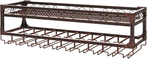 Stapelbares Weinregal, Wandmontage, Metall-Flaschenhalter und Glasaufbewahrung, multifunktionaler Weinnizer (Bronze) von Generisch