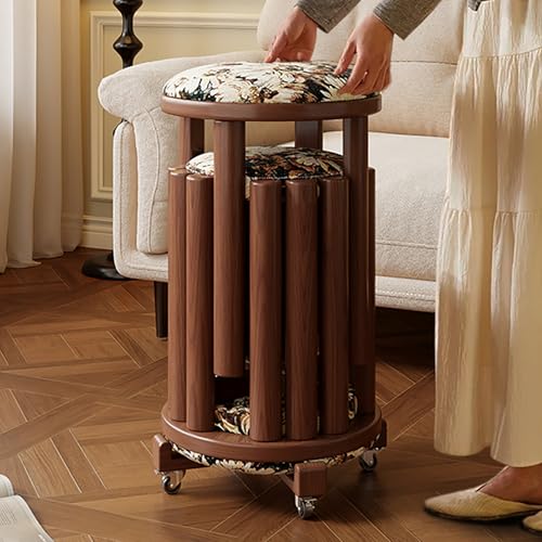 Stapelhocker 4er Set, Nesting Küchen- und Esszimmerhocker mit Rollen, Vielseitig als Beistelltisch oder Couchtisch, Holz Rund Design für Wohnzimmer von Generisch