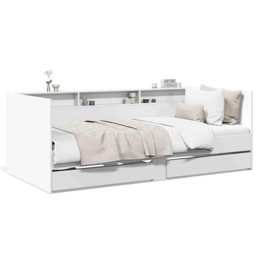 Stauraum Daybed mit 2 Schubladen Holz Einzelbett 90x200 cm Funktionales Schlafsofa mit Rückenlehne Weiß Jugendbett Platzsparende Schlafcouch mit Lattenrost Stauraum Daybed mit 2 Schubladen Holz Einzelbett 90x200 cm Funktionales Schlafsofa mit Rückenlehne Weiß Jugendbett Platzsparende Schlafcouch mit Lattenrost von Generisch