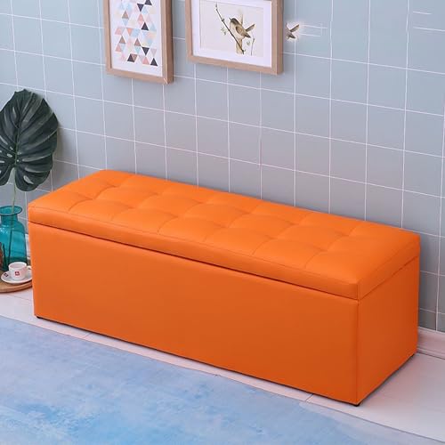 Stauraum Ottomane Bank Polsterhocker Ottomane Truhe Fußstütze Möbel Wohnzimmer & Esszimmer 300 kg Kapazität Schwarz (Orange 120 x 40 x 40 cm) von Generisch
