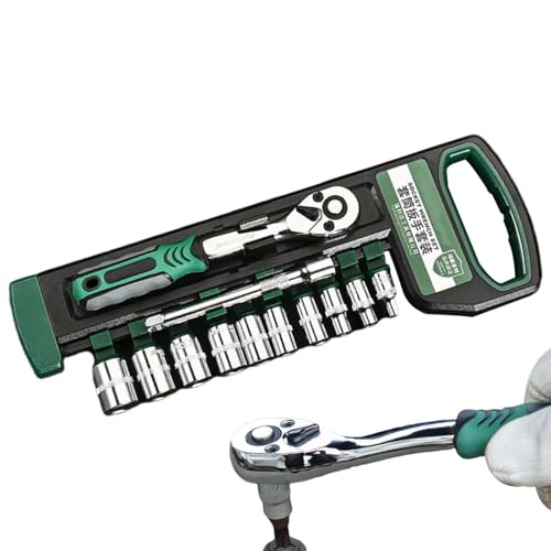 Steckschlüssel Set | 12-teilig Ratsche Steckschlüssel Set mit Antrieb,Tragbarer Schraubendrehereinsatz Für Haushaltsgeräte Laster Möbel Fahrrad Kraftfahrzeug Metallbearbeitung Maschinen Techniker von Generisch