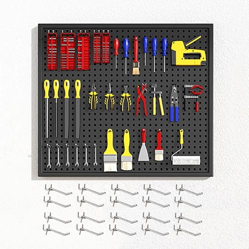 Stecktafel-Werkzeug-Organizer mit Haken – Metall-Garagen-Stecktafel, vielseitige Werkzeugaufbewahrungslösung, einfach zu installieren, inklusive Stecktafelplatten von Generisch
