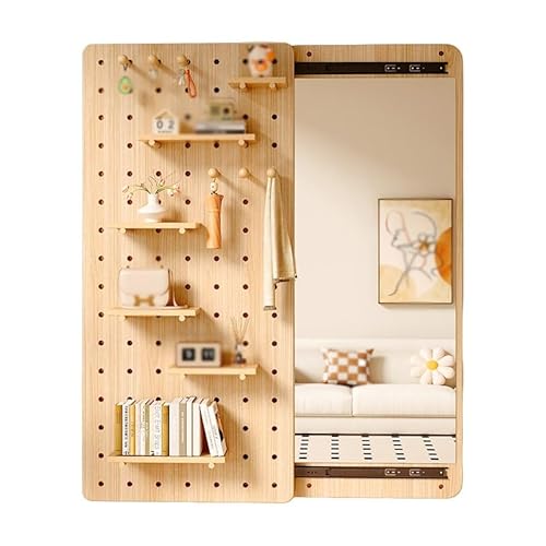 Stecktafel aus Holz mit Spiegel, modulare Aufbewahrungsplatte für Schlafzimmer, Büro und Badezimmer, 140 x 50 cm, braunes Display-Set, vielseitiges Wandhalterungssystem von Generisch