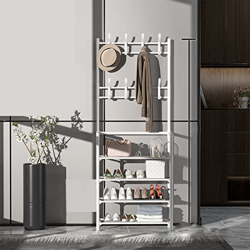 Stehgarderobe mit Schuhaufbewahrung, 4-lagig, weißer Kleiderbügel für Eingangsbereich, Schlafzimmer und Wohnzimmer, unabhängiges Design für Kleidung und Schuhe, 60 cm von Generisch
