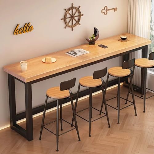 Stehtisch aus dickem Massivholz – Langer, rechteckiger Bistrotisch für den Außenbereich mit Metallfuß, perfekt für Terrassen, Balkone und Essbereiche – Robuster Couchtisch für den Einsatz in von Generisch