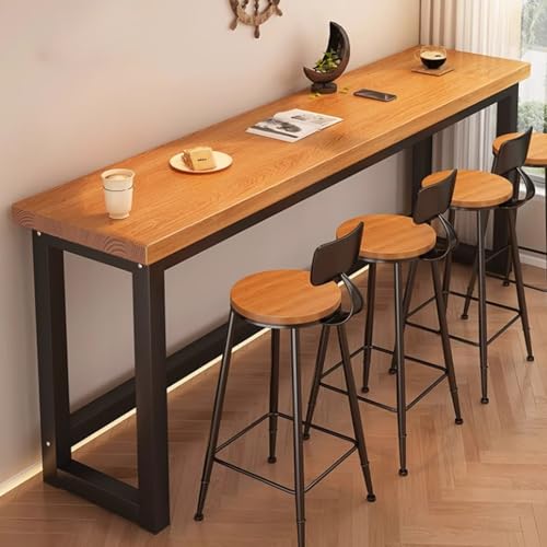 Stehtisch aus dickem Massivholz – schmaler rechteckiger Bistrotisch für Terrasse und Balkon im Freien – robuster Couchtisch mit Metallfuß – Pub-Esstisch (ohne Hocker) von Generisch
