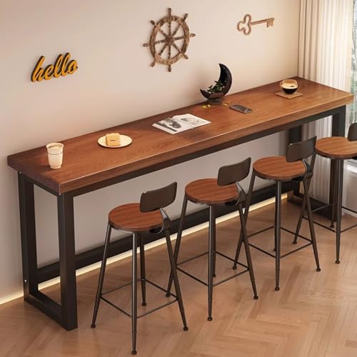 Stehtisch aus verdicktem Massivholz – rechteckiger Bistrotisch für den Außenbereich mit Metallfuß, schmales, langes Design für das Essen auf dem Balkon, in der Kneipe und auf der Terrasse – von Generisch