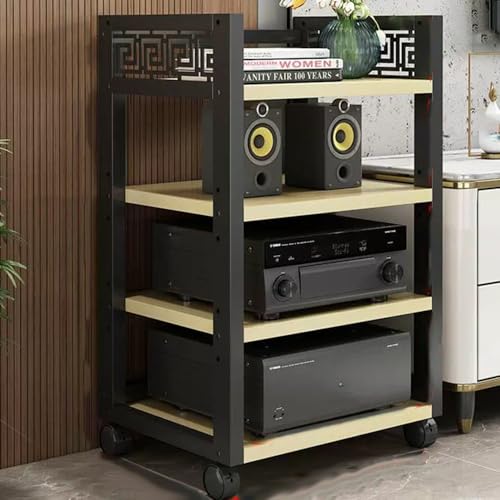 Stereo-Schrank-Media-Ständer – Multi-Tier Audio Rack Rollender bodenstehender Audio-Tower mit verstellbarer Eckablage für CD-Player und HiFi-Ausrüstung von Generisch
