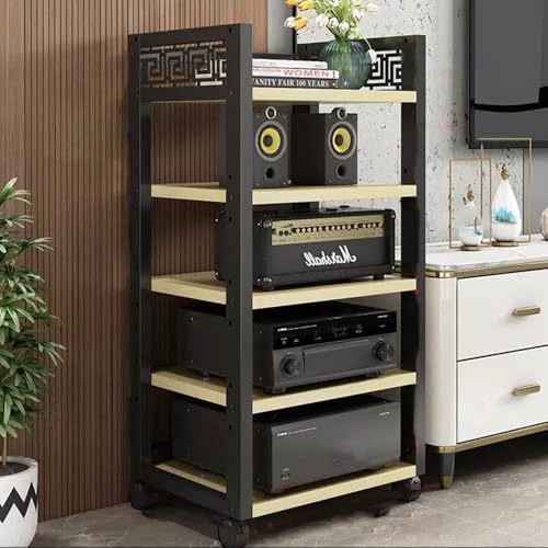 Stereo-Schrank-Media-Ständer – Multi-Tier Audio Rack Rollender bodenstehender Audio-Tower mit verstellbarer Eckablage für CD-Player und HiFi-Ausrüstung von Generisch