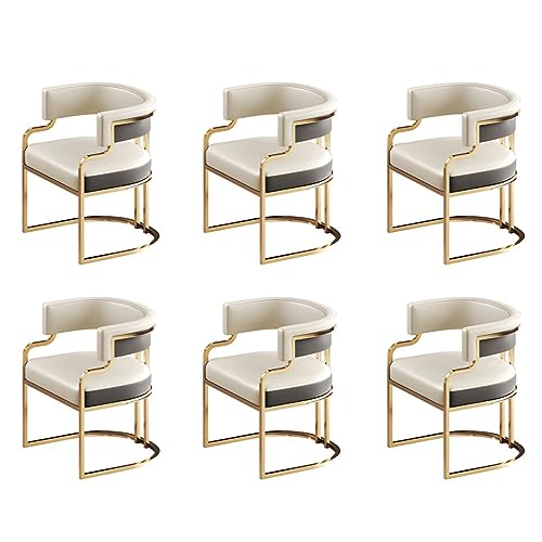 Stilvolle, moderne, gepolsterte Esszimmerstühle, 2er-Set, mit niedriger Rückenlehne, Kunstleder-Sitzfläche und Messingbeinen, weiß/grau, 6-teiliges Set für Küche, Esszimmer und Milchteeladen von Generisch