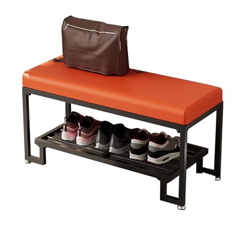 Stilvolle Aufbewahrungsbank mit Kissen Metall Schuhregal Eingang für Wohnzimmer Flur & Balkon - Platzsparender Schuhhocker in Orange & Schwarz Stilvolle Aufbewahrungsbank mit Kissen Metall Schuhregal Eingang für Wohnzimmer Flur & Balkon - Platzsparender Schuhhocker in Orange & Schwarz von Generisch