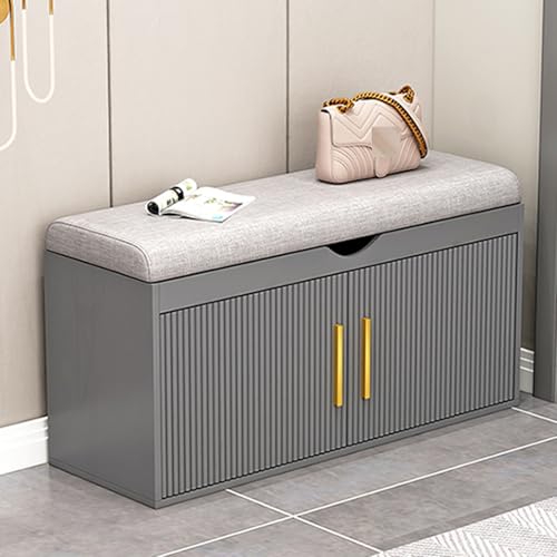 Stilvolle Eingangsbank mit Kissen, 2-türig, Schuhschrank, vielseitig für Wohnzimmer, Flur und Schlafzimmer (Baumwollleinen, 60 x 32 x 50 cm) von Generisch