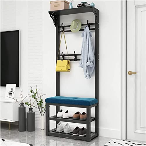 Stilvolle Garderobe und Schuhbank mit Sitzkissen, 2-stöckiger Aufbewahrungsschrank für Wohnzimmer und Schlafzimmer, schwarzes und blaues Stoff, 60 cm, Schuheingangsmöbel Stilvolle Garderobe und Schuhbank mit Sitzkissen, 2-stöckiger Aufbewahrungsschrank für Wohnzimmer und Schlafzimmer, schwarzes und blaues Stoff, 60 cm, Schuheingangsmöbel von Generisch