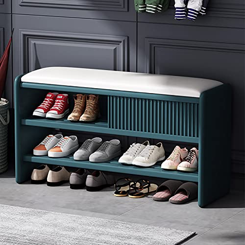 Stilvolle Schuhbank aus Holz mit gepolstertem Ledersitz, Eingangsbereich, Flurmöbel, Blau und Weiß, 80 x 30 x 45 cm, perfekt für Aufbewahrungslösungen zu Hause von Generisch