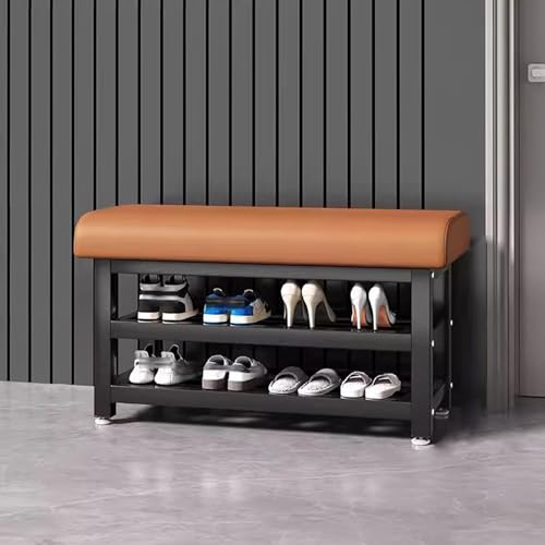 Stilvolle Schuhbank mit gepolstertem Sitz, 2-stöckiger Stauraum, Kunstleder-Oberseite, ideal für Eingangsbereich, Schlafzimmer oder Wohnzimmer – vielseitige Aufbewahrungslösung von Generisch