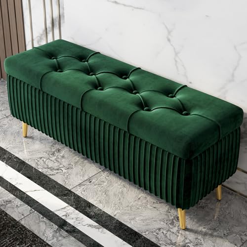 Stilvolle dunkelgrüne Samt-Ottoman-Bank mit Stauraum – vielseitiger Beistellhocker für Wohnzimmer und Schlafzimmer, 80 x 40 x 45 cm, elegante Polstermöbel Stilvolle dunkelgrüne Samt-Ottoman-Bank mit Stauraum – vielseitiger Beistellhocker für Wohnzimmer und Schlafzimmer, 80 x 40 x 45 cm, elegante Polstermöbel von Generisch