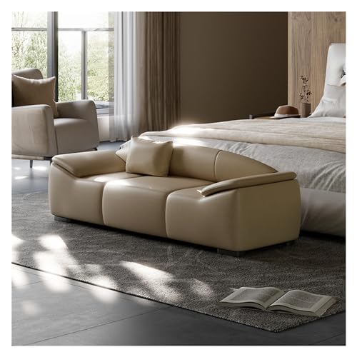 Stilvolle gepolsterte Bett-Endbank, vielseitiger Fußhocker mit langem Kissen und Armlehnen für Wohnzimmer, Eingangsbereich oder Schlafzimmer (Beige, 120 x 50 x 54 cm) von Generisch
