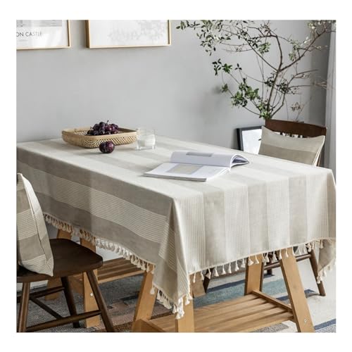 Stilvolle graue rechteckige Tischdecke, 120 x 180 cm, waschbar, Polyester, gestreift, Tischdecke mit Quasten, für Picknicks, Partys und Esszimmer, elegant Stilvolle graue rechteckige Tischdecke, 120 x 180 cm, waschbar, Polyester, gestreift, Tischdecke mit Quasten, für Picknicks, Partys und Esszimmer, elegant von Generisch