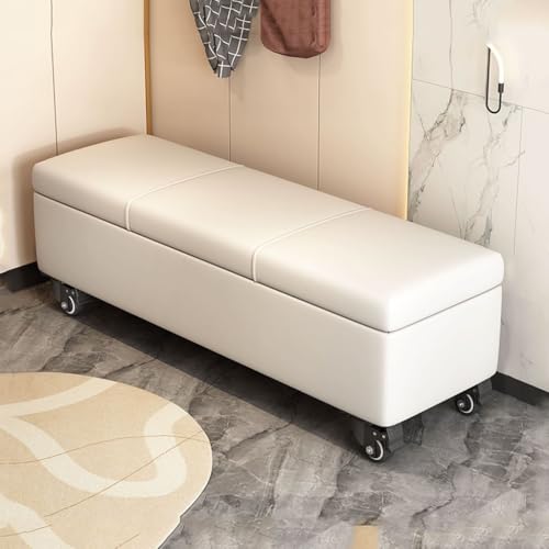 Stilvolle lange Bank mit Rollen – Leder-Ottomane mit gepolstertem Sitzkissen, perfekt für Eingangsbereich oder Schlafzimmer, 120 cm, beige Schuhbank von Generisch