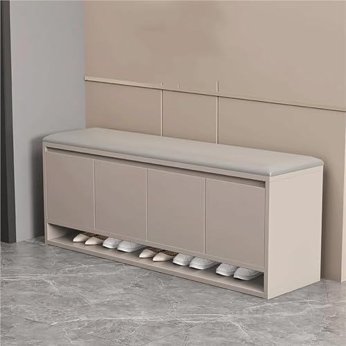 Stilvolle multifunktionale Schuhbank mit Tür und gepolstertem Sitz, vielseitiger Ottomanen-Organizer für Eingangsbereich, Wohnzimmer, Schlafzimmer (Hellbraun, 120 x 35 x 46 cm) von Generisch