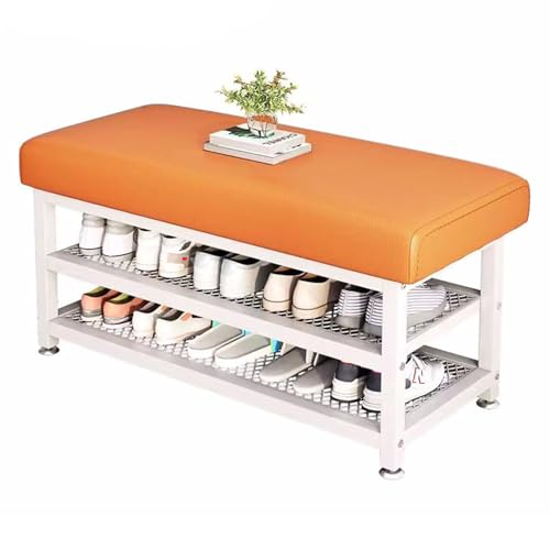 Stilvolle orangefarbene Schuhbank mit gepolstertem Sitz, 2-stöckiges Schuhregal aus Metall für Eingangsbereich, Flur, Schrank und Schlafzimmer, 100 cm, platzsparende Aufbewahrungslösung Stilvolle orangefarbene Schuhbank mit gepolstertem Sitz, 2-stöckiges Schuhregal aus Metall für Eingangsbereich, Flur, Schrank und Schlafzimmer, 100 cm, platzsparende Aufbewahrungslösung von Generisch