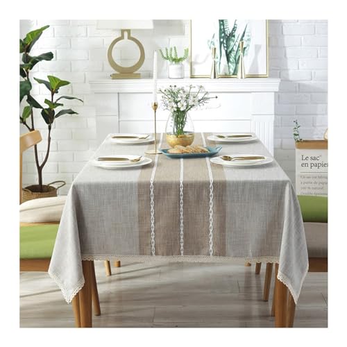 Stilvolle rechteckige Tischdecke, 140 x 180 cm, waschbar, Polyester mit elegantem Spitzenbesatz, perfekt für Café, Restaurant, Buffet und Heimdekoration, Hellkhaki von Generisch