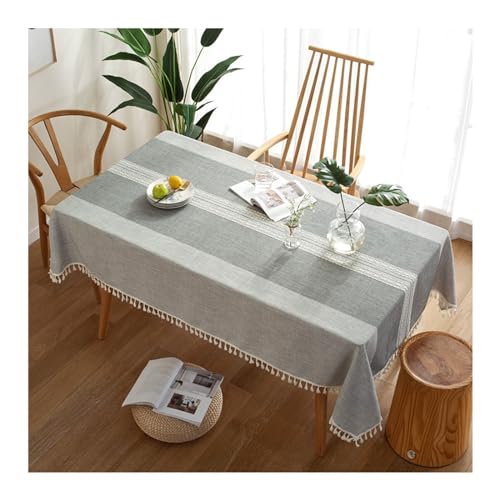 Stilvolle rechteckige Tischdecke, 140 x 250 cm, waschbar, Polyester, mit Streifen-Design und Quasten, ideal für Küche und Esszimmer, elegante Tischdecke, Grau Stilvolle rechteckige Tischdecke, 140 x 250 cm, waschbar, Polyester, mit Streifen-Design und Quasten, ideal für Küche und Esszimmer, elegante Tischdecke, Grau von Generisch