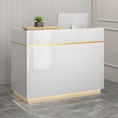 Stilvoller, abschließbarer Empfangstisch mit Schublade, 90 cm, Holz-Thekentisch für Bekleidungsgeschäfte, Schönheitssalons und Lobbys, Weiß und Ahorn-Finish, funktionale Front-Thekenlösung für von Generisch
