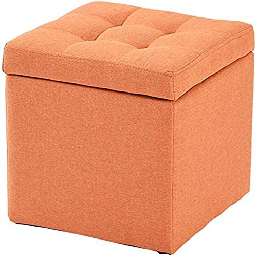 Stilvoller, gepolsterter Fußhocker mit Stauraum, vielseitige Sitzbank und Tablett (30 x 30 x 35 cm), ideal für Wohnzimmer, Schlafzimmer, Eingangsbereich, Orange von Generisch