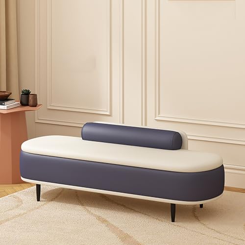 Stilvoller, gepolsterter Ottomane, vielseitiger Nachttisch für Schlafzimmer und Wohnzimmer, Blau und Weiß, 80 x 45 x 42 cm – perfekte Sitz- und Aufbewahrungslösung von Generisch