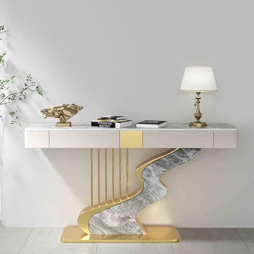 Stilvoller, grauer Eingangskonsolentisch mit Schubladen und Stauraum, schmaler langer Sofatisch, moderner Flurtisch mit geometrischem Metallrahmen für Wohnzimmer und Eingangsbereich (120 cm) von Generisch