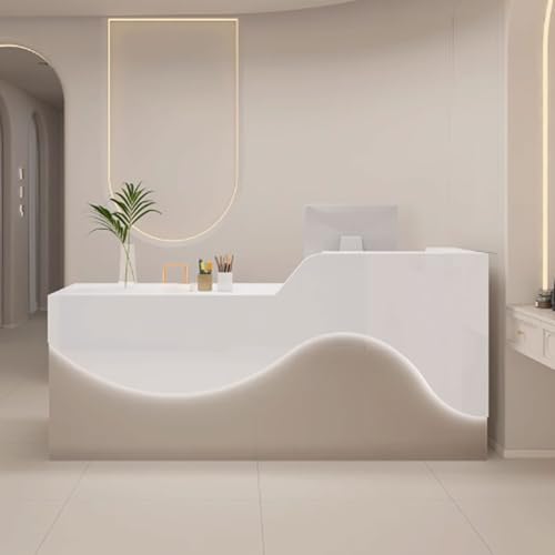 Stilvoller, moderner Empfangstisch mit weicher LED-Beleuchtung – 120 cm Holzwerkstoff in Beige und Weiß – perfekt für professionelle Arbeitsbereiche und gewerbliche Umgebungen Stilvoller, moderner Empfangstisch mit weicher LED-Beleuchtung – 120 cm Holzwerkstoff in Beige und Weiß – perfekt für professionelle Arbeitsbereiche und gewerbliche Umgebungen von Generisch