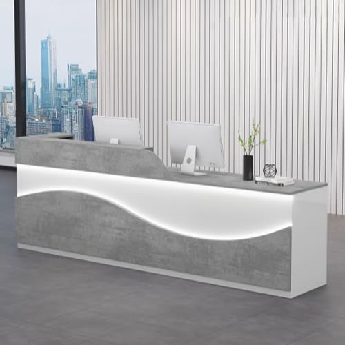 Stilvoller, moderner Schreibtisch für Schönheitssalons, Empfangstisch mit Stauraum, 1,2 m, Schreibtisch, Büro, Empfang, Schreibtisch mit weicher Beleuchtung für kleine Unternehmen, Weiß und Grau von Generisch
