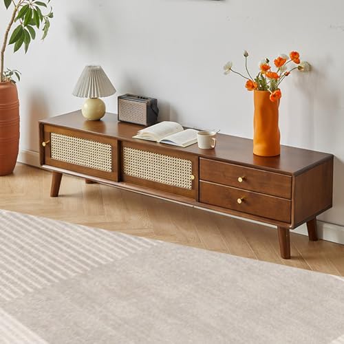 Stilvoller, moderner TV-Ständer mit 2 Schubladen, 150 cm (50 Zoll), Holz-Konsolentisch und Rattantür, Media-Center für Wohnzimmer und Schlafzimmer, elegantes Unterhaltungsregal in Braun von Generisch