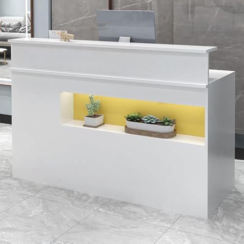Stilvoller, stehender Empfangstisch mit Ausstellungsregal und abschließbaren Schubladen, für Einzelhandel, Kassentisch, 120 x 49,8 x 99,8 cm, für Büro und Geschäft, Gelb von Generisch
