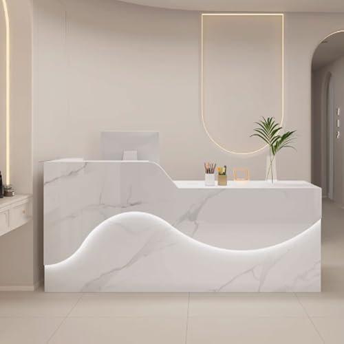 Stilvoller Salon-Empfangstisch mit Schubladen und LED-Lichtstreifen – perfekter Bürotisch mit Stauraum für kleine Unternehmens-Rezeption von Generisch