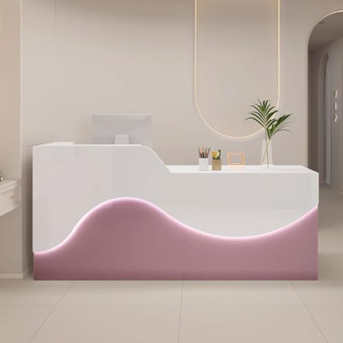Stilvoller Salon-Empfangstisch mit Schubladen und LED-Lichtstreifen – perfekter Bürotisch mit Stauraum für kleine Unternehmens-Rezeption von Generisch