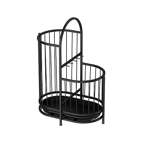 Stilvoller Schirmständer aus Metall, freistehend, rund, mit Abtropfschale und Haken, 32 cm Höhe, modernes schwarzes Design, für Zuhause und Büro, platzsparende Lösung von Generisch