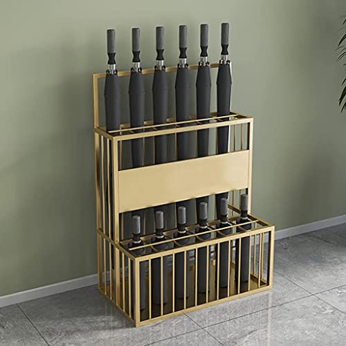 Stilvoller Schirmständer aus goldfarbenem Metall - Doppelschichtiger Halter für Hotel-Lobby & Flur - Eleganter Stockhalter (33 x 26 x 60 cm) Modernes Design für Zuhause & Büro Dekor von Generisch