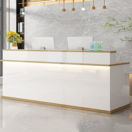 Stilvoller Schreibtisch mit abschließbaren Schubladen, Weiß und Holz, perfekt für Geschäfte, Lobby oder Beauty-Center, 100 cm, modernes Design von Generisch
