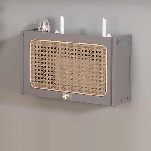 Stilvoller TV-Ständer und Router-Regal zur Wandmontage, Rattan-Box und Aufbewahrungsschrank für Zuhause/Büro, Raum-Sing (40 x 11 x 23 cm) von Generisch