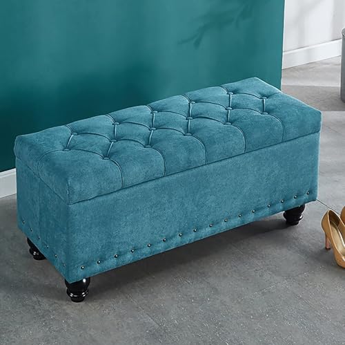 Stilvoller blauer Polsterhocker mit Stauraum, rechteckig, getuftete Schuhbank und Fußhocker für Schlafzimmer und Wohnzimmer, funktionale Möbel (78,7 x 40,6 x 45,7 cm) von Generisch