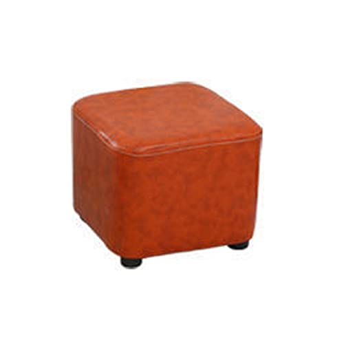 Stilvoller gelber Lederhocker mit Fußstütze, Massivholzrahmen, strapazierfähiger, quadratischer Fußhocker für Wohnzimmer und Schlafzimmer, ideal zum Schuhwechsel (30 x 30 x 25 cm, Orange) von Generisch