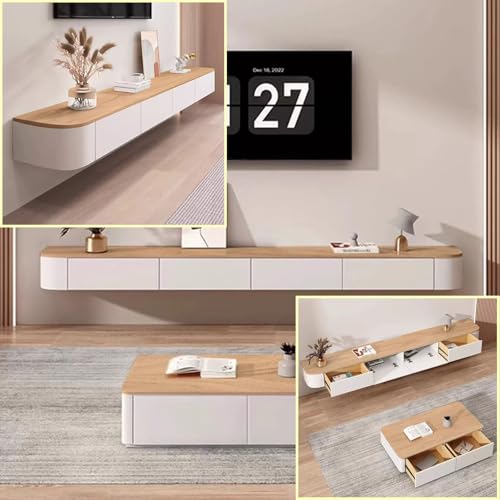Stilvoller großer Wandschrank für TV-Medienkonsole mit mehreren Staufächern, schwebendes Design für Wohnzimmer und Schlafzimmer, Weiß-Braun, 180 x 20 x 24 cm von Generisch